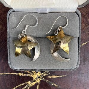 Sterling Silver Moon and Star Earrings Mixed Metal celestial jewelry